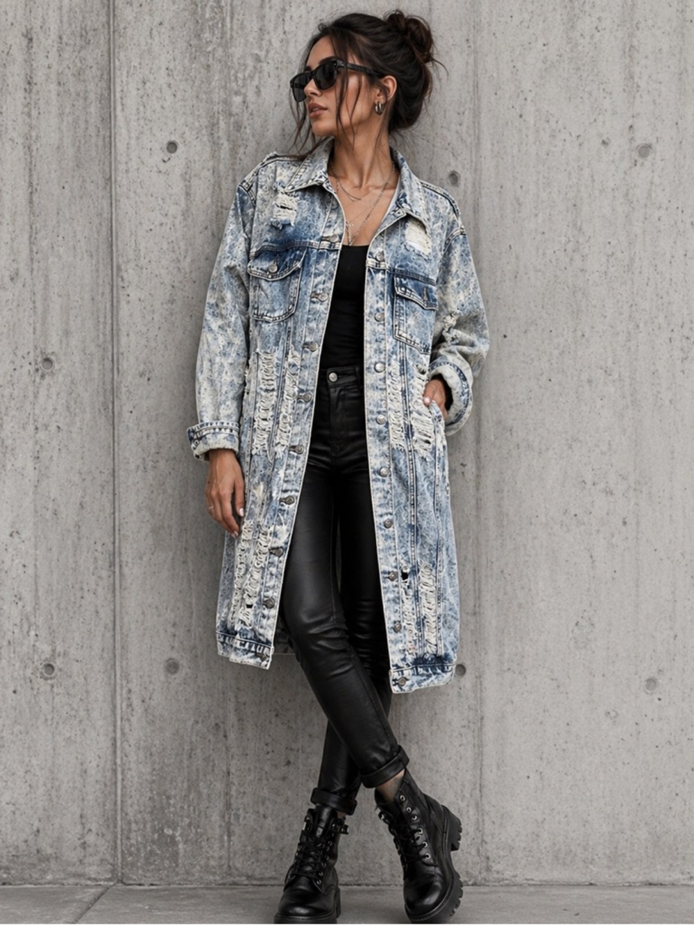 Thrill Jeans Thrashed Denim Duster Jacket – Acid Wash – Rare Longline Style
